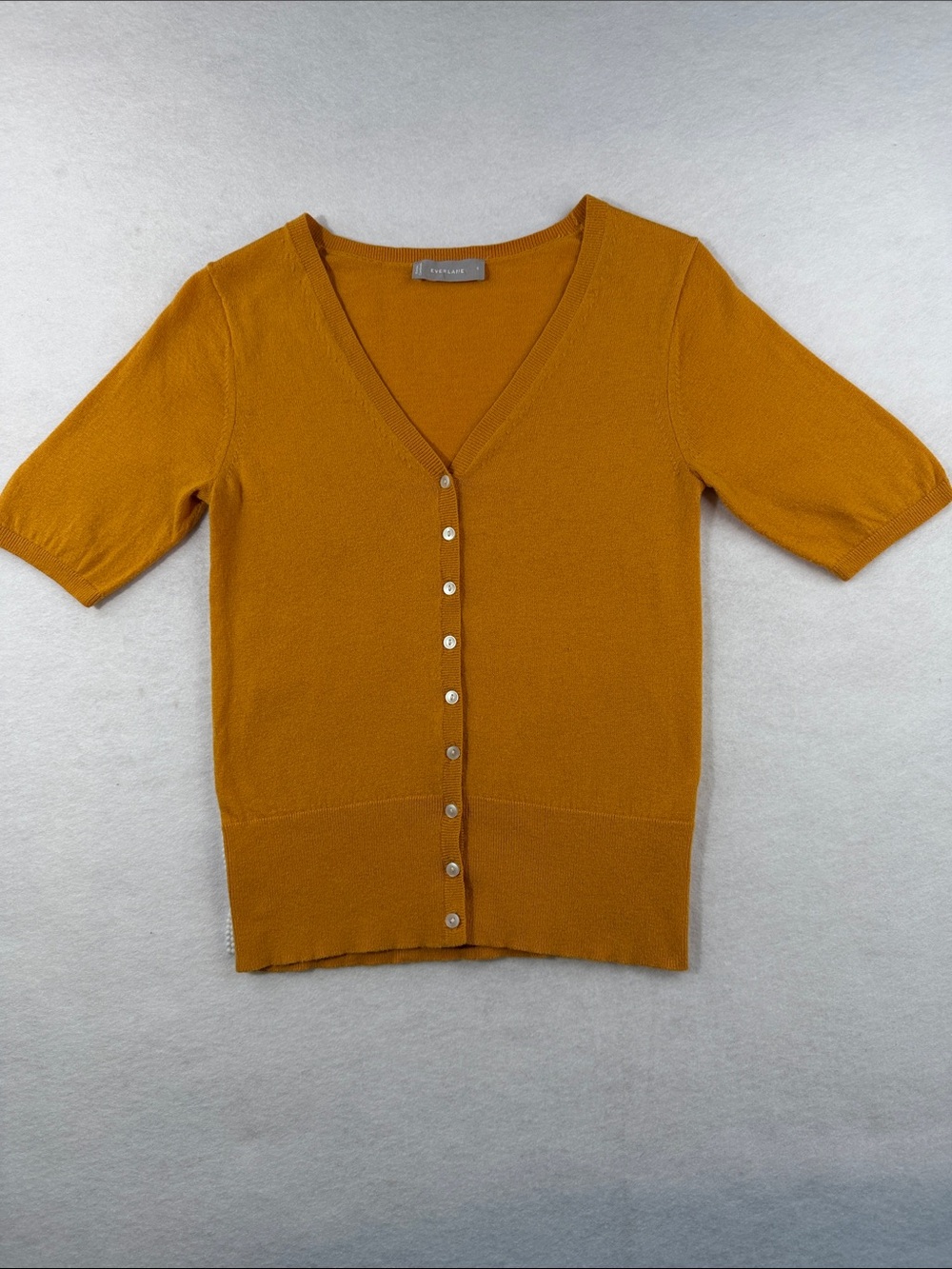 Everlane Mustard Short-Sleeve Button Cardigan Top
